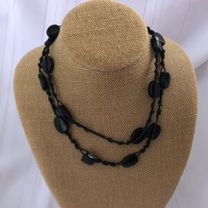 Vtg Black Glass Beaded Necklace
